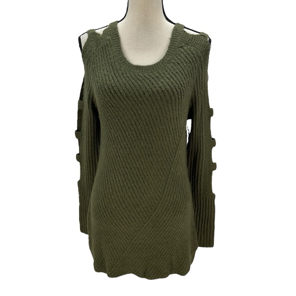 Crave Fame Long Cut Out Sleeve Crew Neck TunicSweater - Olive Green - size Small